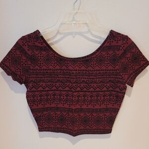 Forever 21 Tribal Print Burgundy Crop Top
